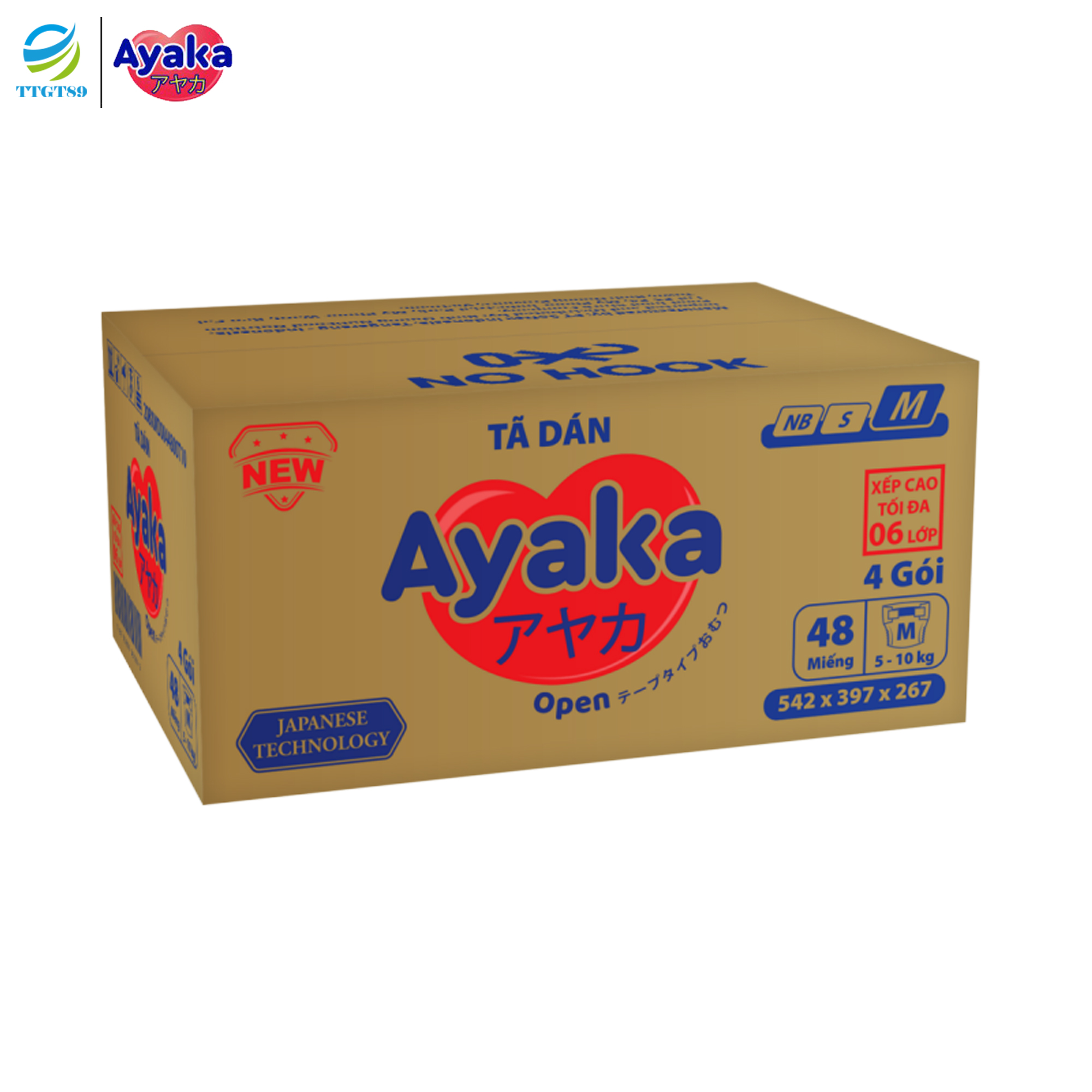 Thùng 4 gói tã dán trẻ em ayaka công nghệ nhật bản size m 48 miếng/gói dành cho bé 5-10kg - thương hiệu ayaka - ttgt89
