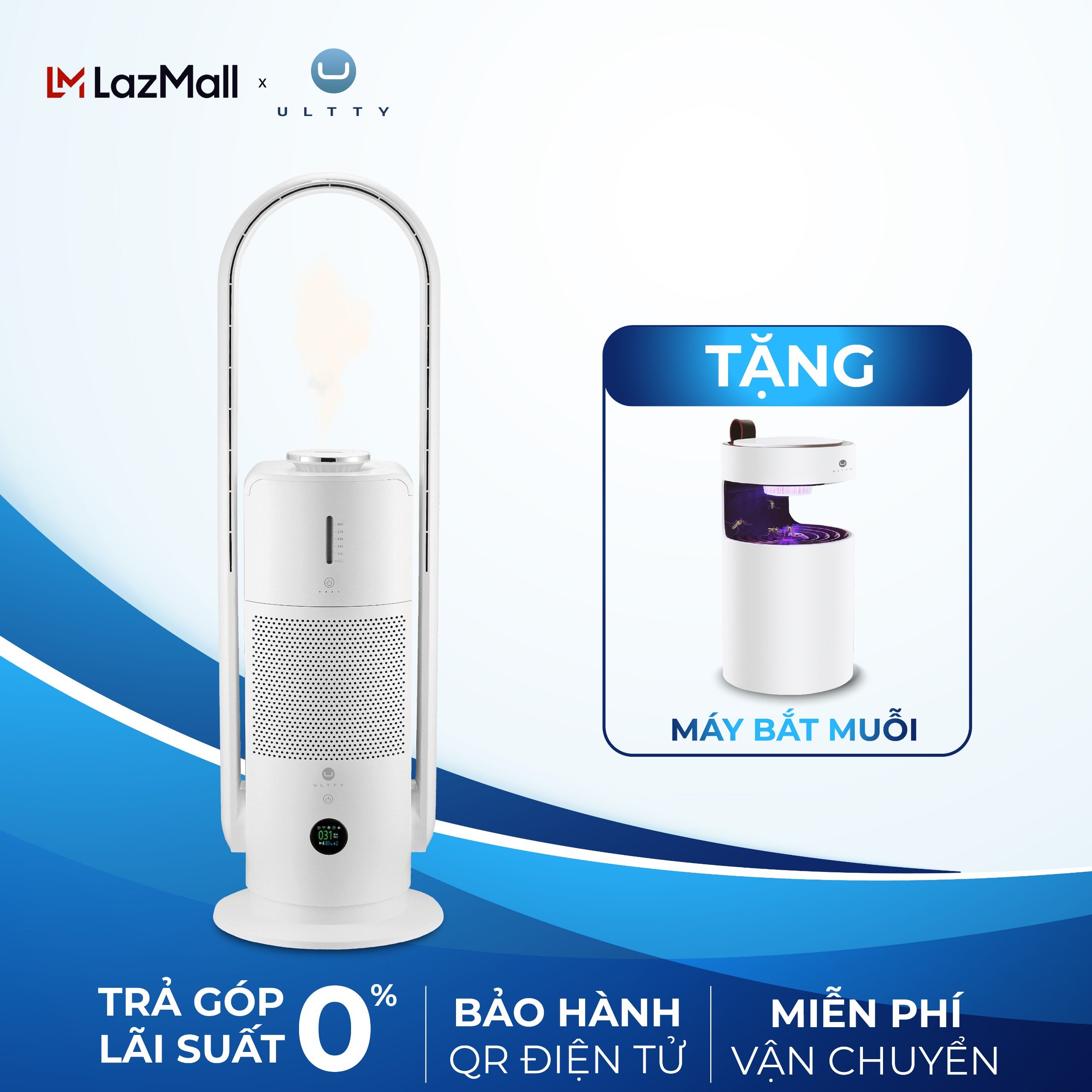 Máy Lọc Không Khí Bù Ẩm ULTTY SKJ-CR022 Dạng Quạt, Diệt Khuẩn Bằng Tia UV, 9 Cấp Độ Gió, Bộ Lọc HEPA H14 Cao Cấp