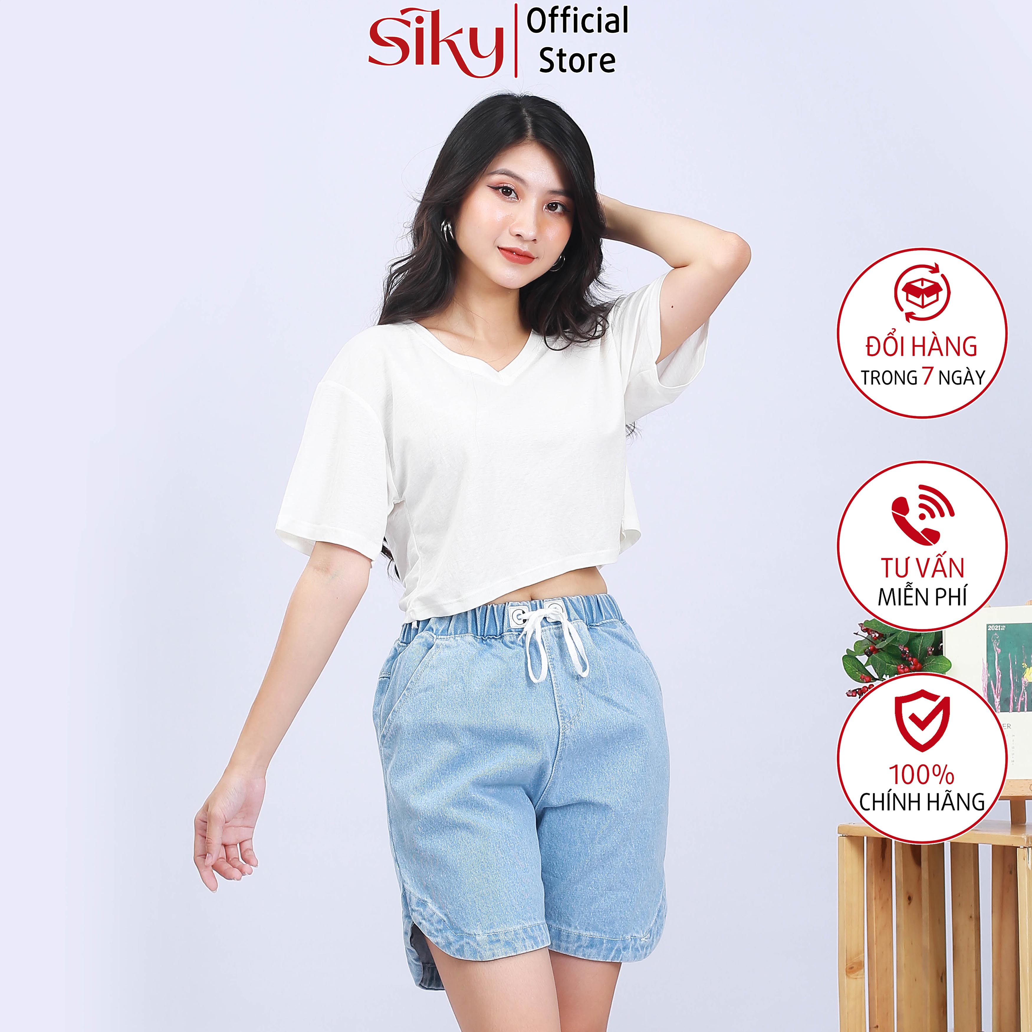 Quần short jeans nữ ống rộng cạp chun siêu xinh - SIKY 002 - SJ07