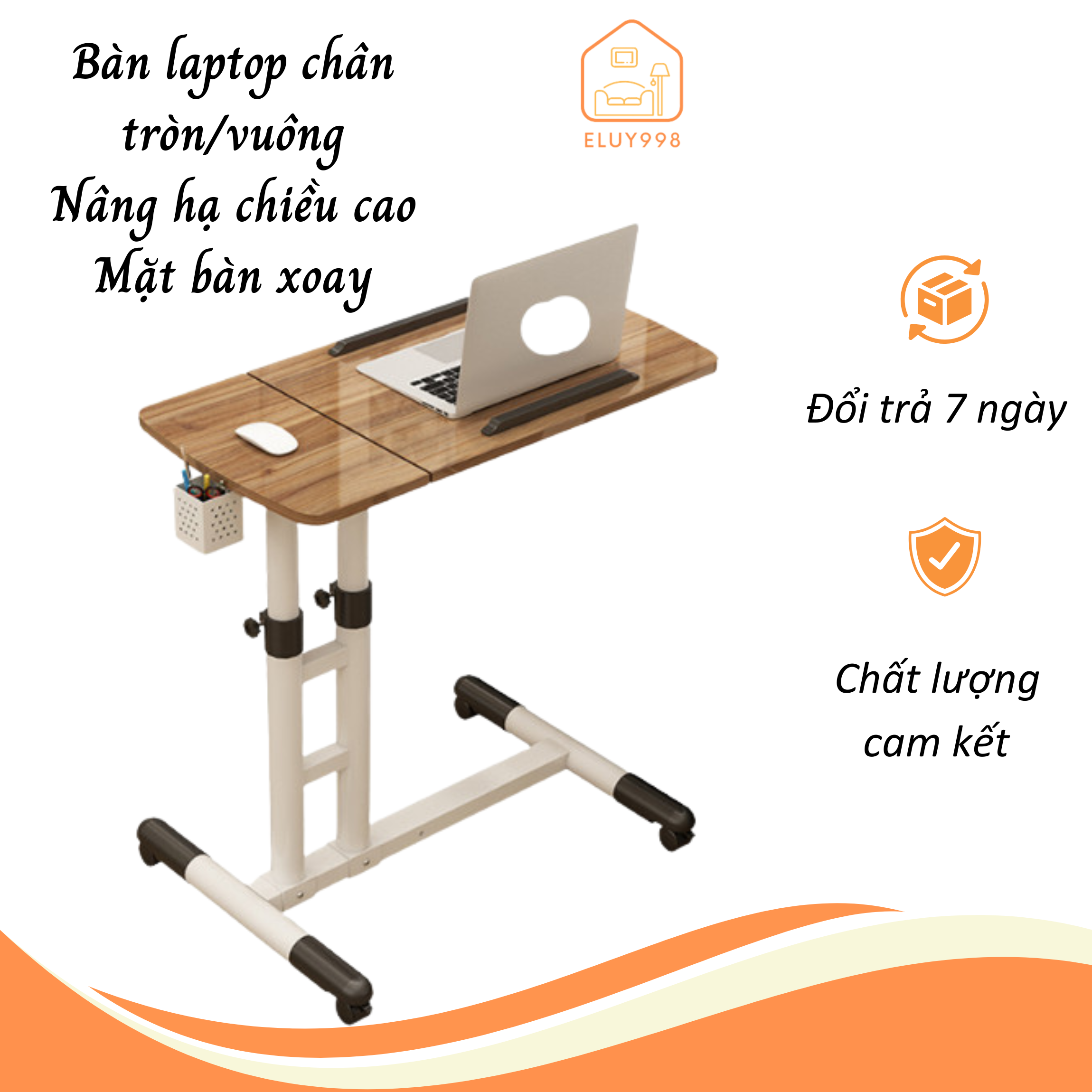 Bàn Máy Tính, Bàn Laptop, Bàn Làm Việc Đa Năng Gấp Gọn Mini Có Bánh Xe Điều Chỉnh Chiều Cao Chân Vuông - Chân Tròn, Bàn Ngồi Giường Đa Năng (Kèm Giỏ Bút), Bàn Học Nâng Hạ Bánh Xe Di Chuyển, Mặt Bàn Điều Chỉnh Cao Thấp