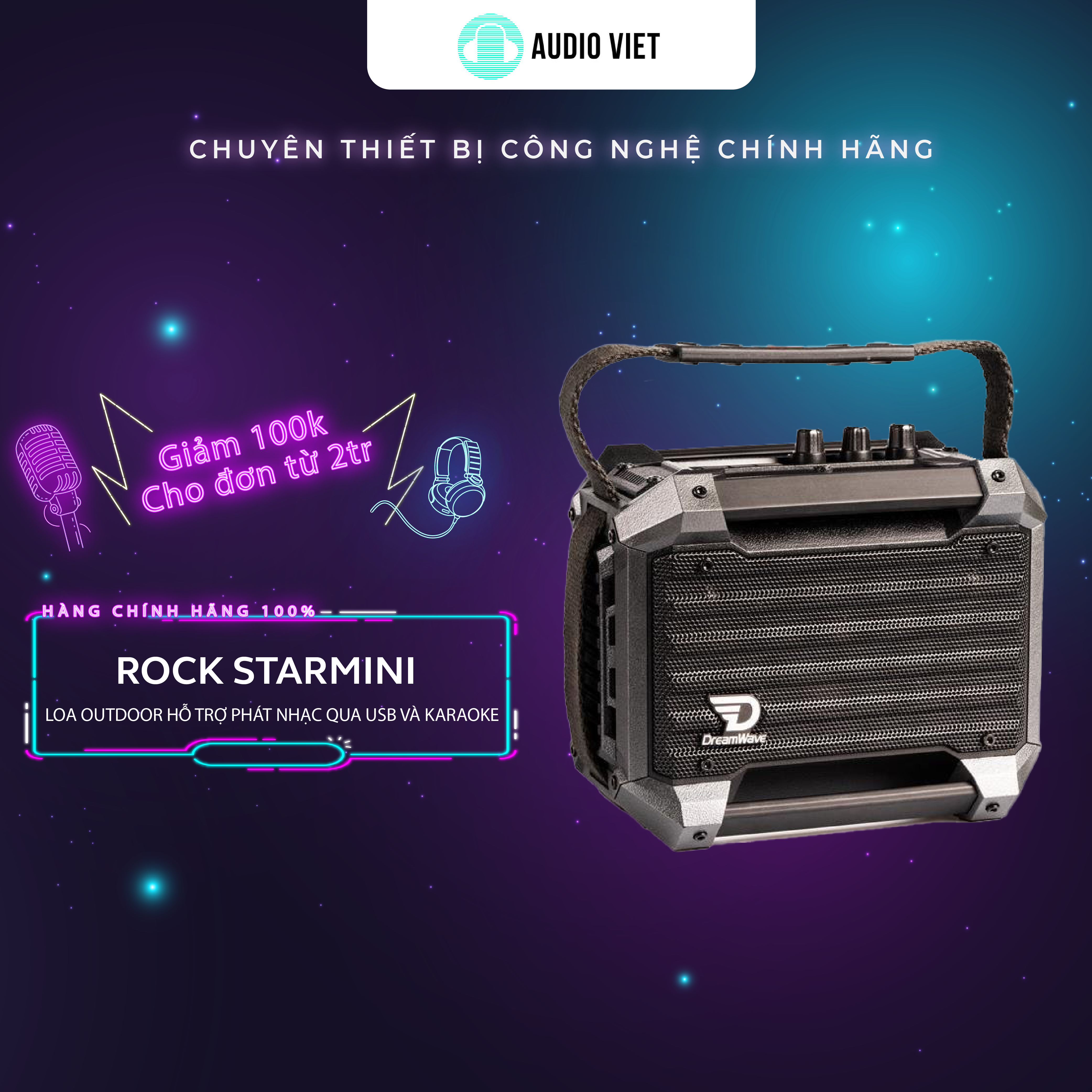 Loa Bluetooth Dreamwave RockStar Mini - Loa di động hỗ trợ kết nối USB và hát Karaoke