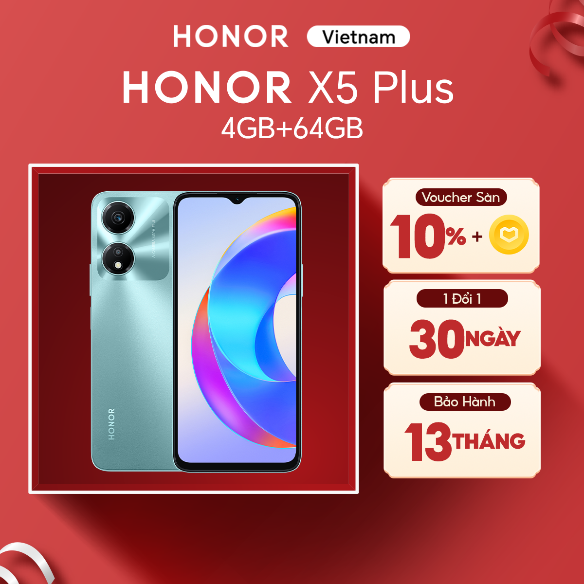 Điện thoại HONOR X5 Plus 4GB+64GB | Pin 5200mAh 90Hz | Màn hình 6.56" | BH 13 Tháng Hàng Chính Hãng