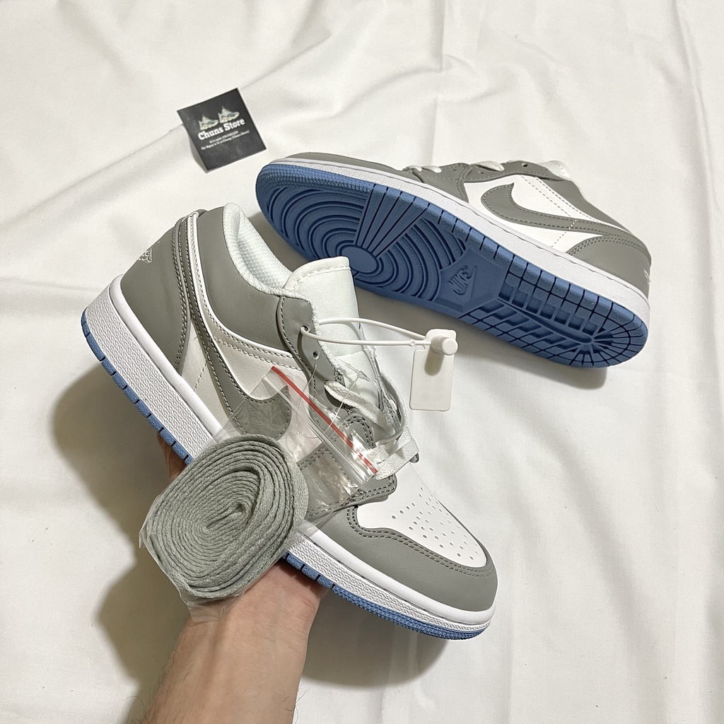 Giày jodan xám xanh grey wolf⚡️free_ship⚡️,giày jd 1 xám xanh thấp cổ cao cấp