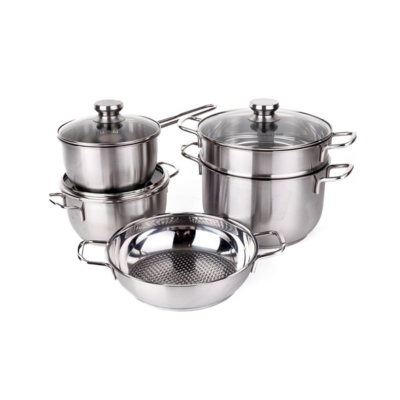 Bộ nồi inox FiveStar FSB5002 nắp kính, inox 430 , 3 đáy bếp từ ( tặng 5 muỗng ) - Shop Bếp Xinh