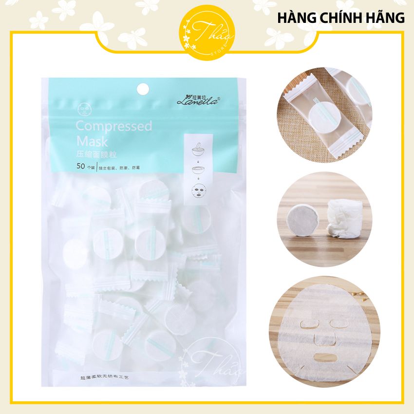 Mặt nạ giấy nén 50 viên chính hãng Lameila, công nghệ vải không dệt siêu mỏng và mềm mại, giữ ẩm và thoáng khí - THAO_STORE TM51
