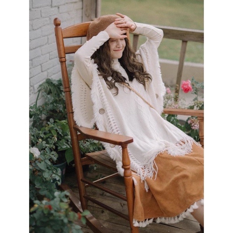 Áo len boho dáng rộng tua rua cho nữ Áo khoác cardigan len có mũ phong cách bohemian - Mã AC025 The Collar Box