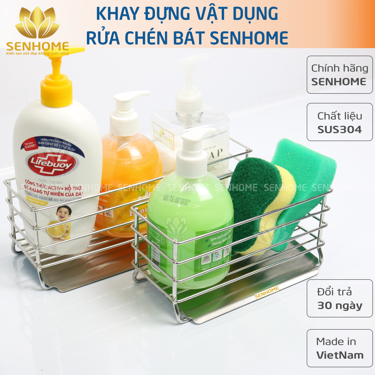 Kệ đựng đồ dùng rửa chén bát inox 304 senhome sh-kd320 và kd328 thoát nước gác bồn rửa