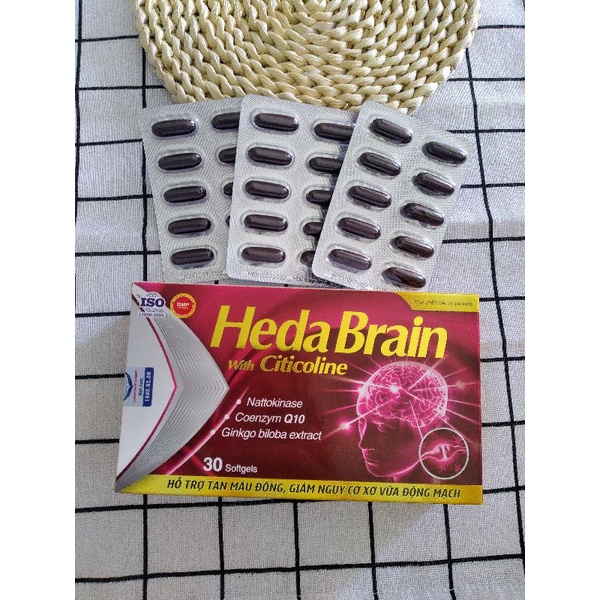 Viên uống mất ngủ, đau đầu hoa mắt, chóng mặt heda brain. hộp 30 viên