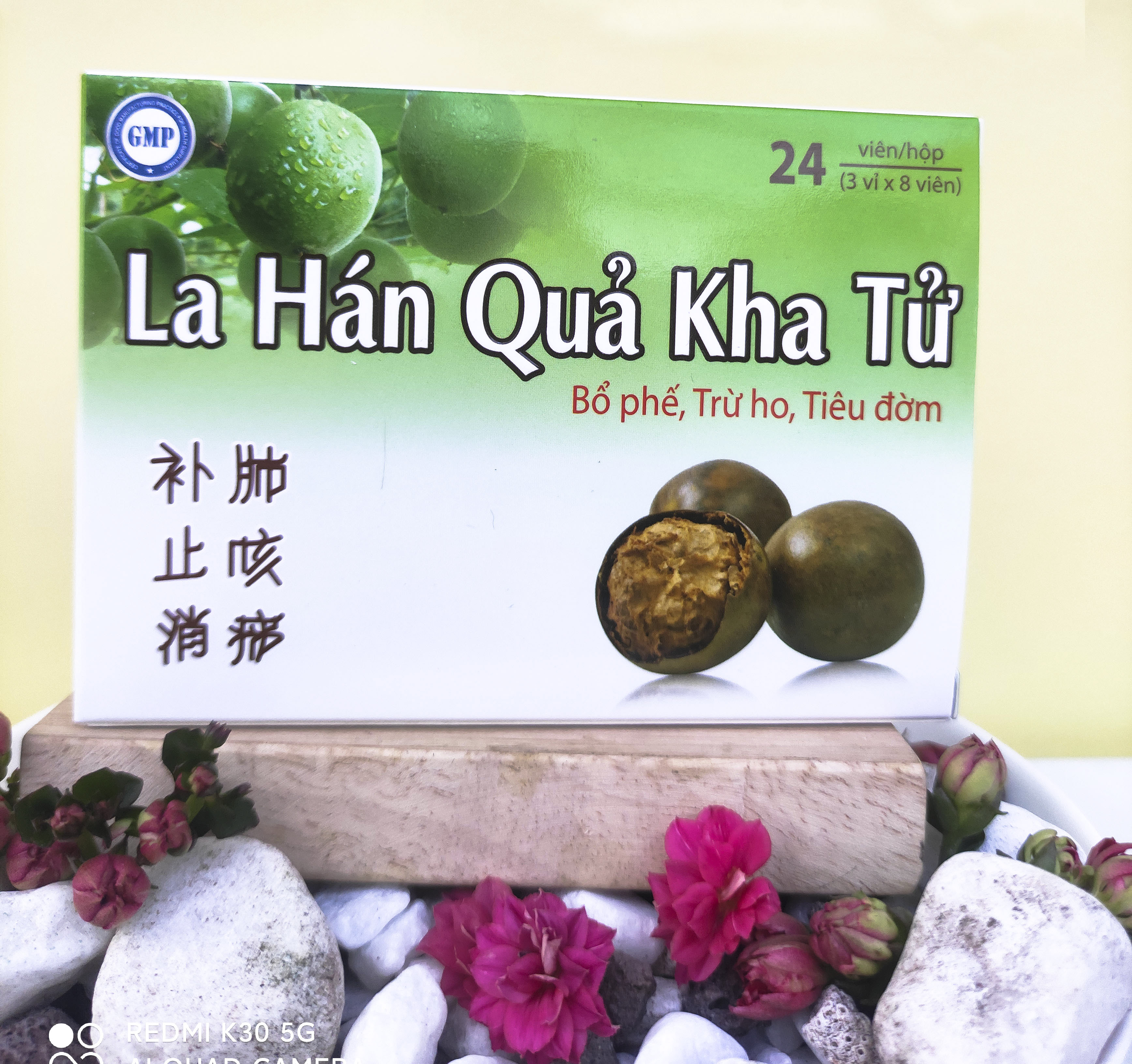 Kẹo Ngậm LA HÁN QUẢ KHA TỬ bổ phế trừ ho tiêu đờm - Hộp 24 Viên