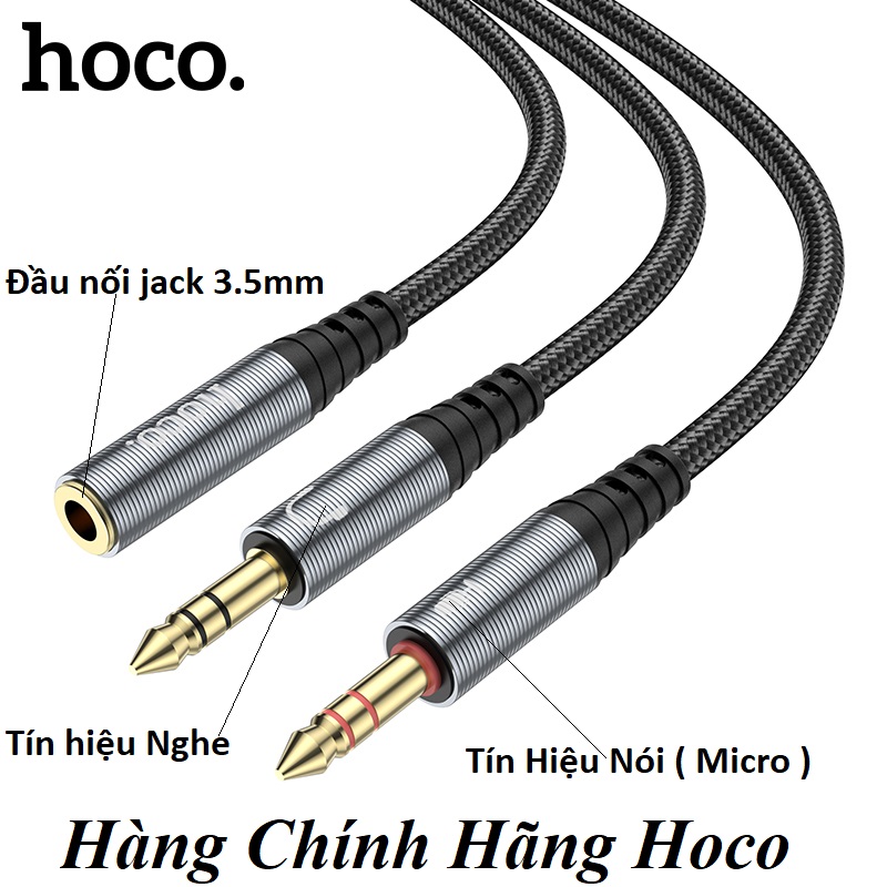 Jack chuyển đổi tai nghe Hoco chính hãng 3.5 sang Audio & Mic dùng trên laptop máy tính, Cáp Chia 3.5mm ( DÂY DÙ SIÊU BỀN CHỐNG ĐỨT )
