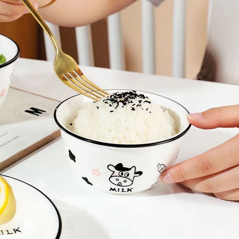 Chén bò sữa dễ thương 11.5cm - Chén ăn cơm bằng gốm sứ cao cấp - bát đĩa hoạt hình dễ thương