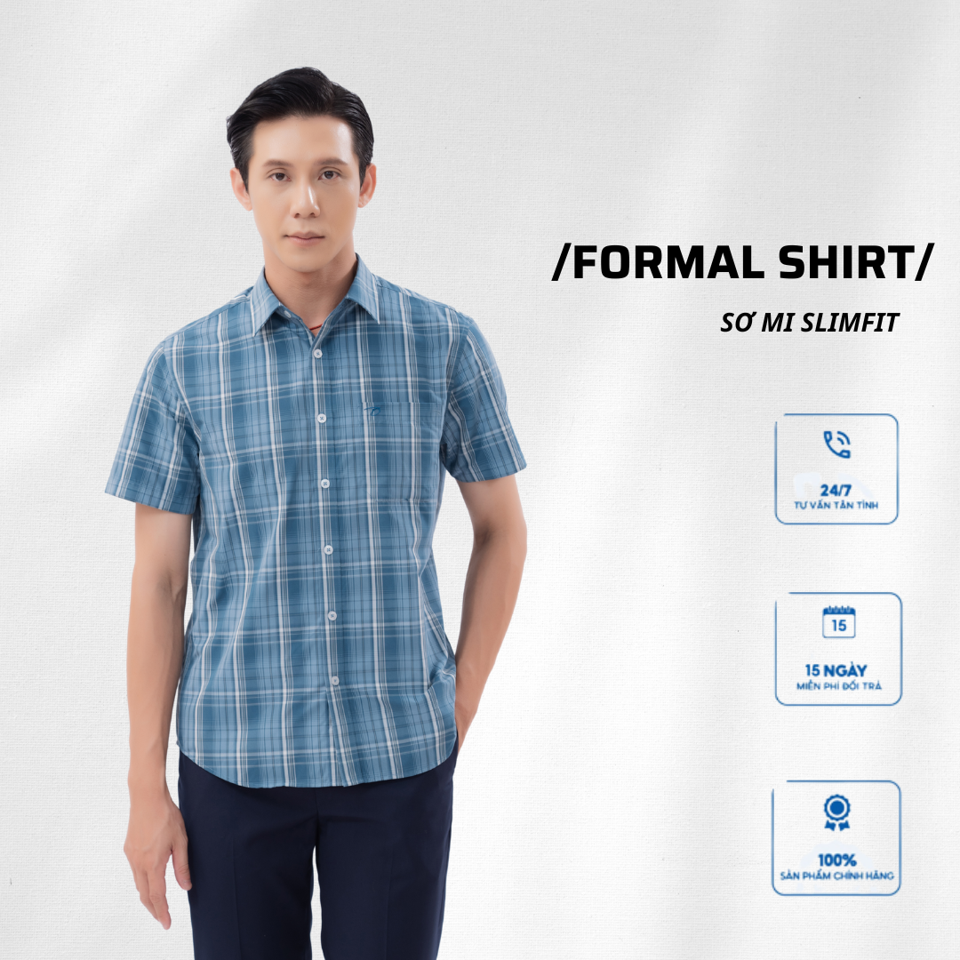 Áo sơ mi dugarco nam cotton dáng regular tay ngắn công sở 216sms21155