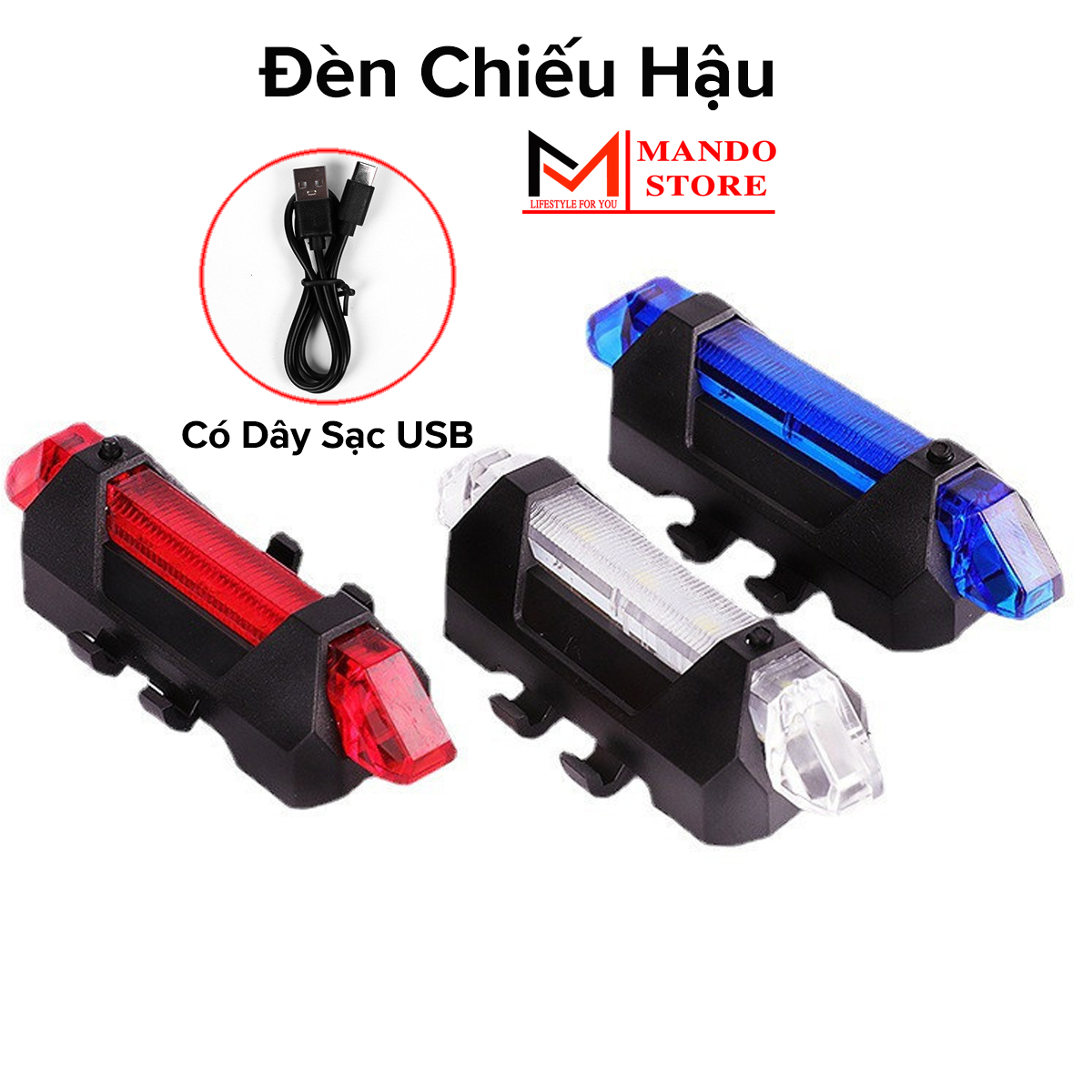 Đèn xe đạp hậu led có pin sạc usb, đèn hậu xe đạp thể thao gắn sau cảnh báo an toàn nhấp nháy 4 chế độ sáng 5 bóng led