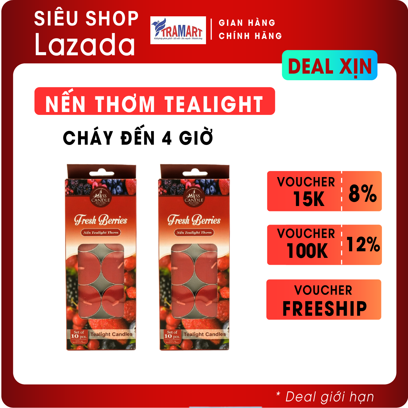 Combo 2 hộp nến tealight thơm Miss Candle FtraMart EDC0368 Fresh Berries