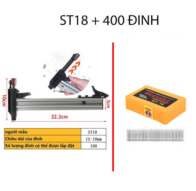 Dụng cụ hỗ trợ đóng đinh bê tông, thi công cơ điện, đóng đinh tường ST18 tự động Tặng kèm đầu búa thay thế
