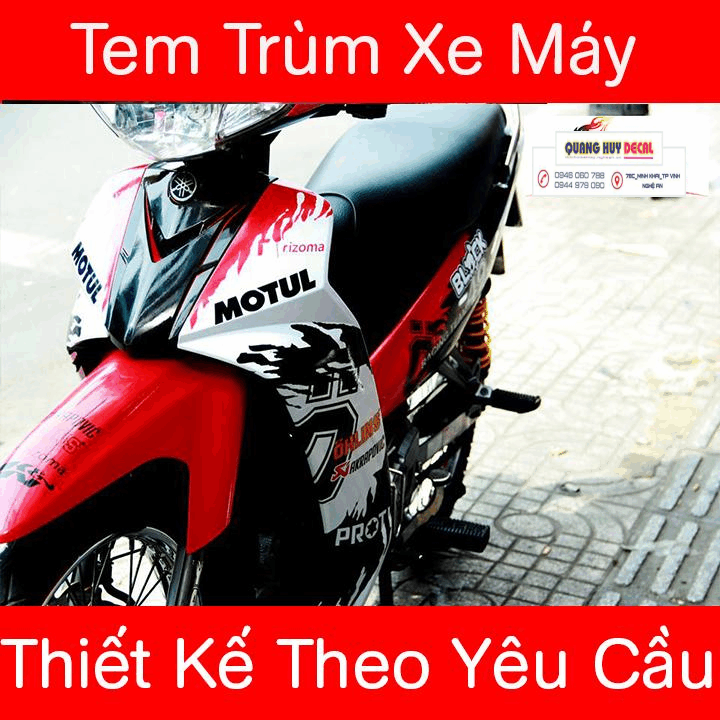 Tem trùm xe sirius đỏ trắng motul độ đẹp - Tem xe máy sirius đỏ trắng motul thiết kế theo yêu cầu - tem trùm xe sirius đẹp, rẻ chất