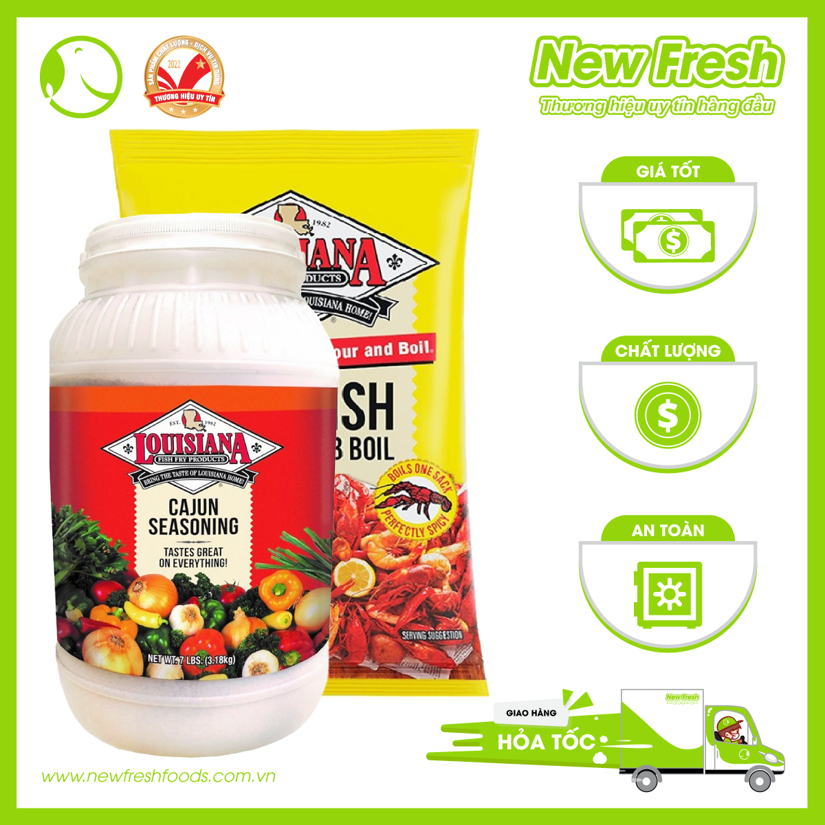 Combo 4: gia vị hải sản siêu tiện lợi | 1 túi lousiana 2.04kg & 1 hủ cajun 3.18kg