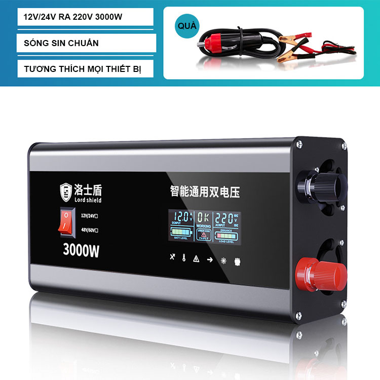 Bộ đổi nguồn 12v, 24v sang 220v sóng sin chuẩn công suất cao 3000w roshi