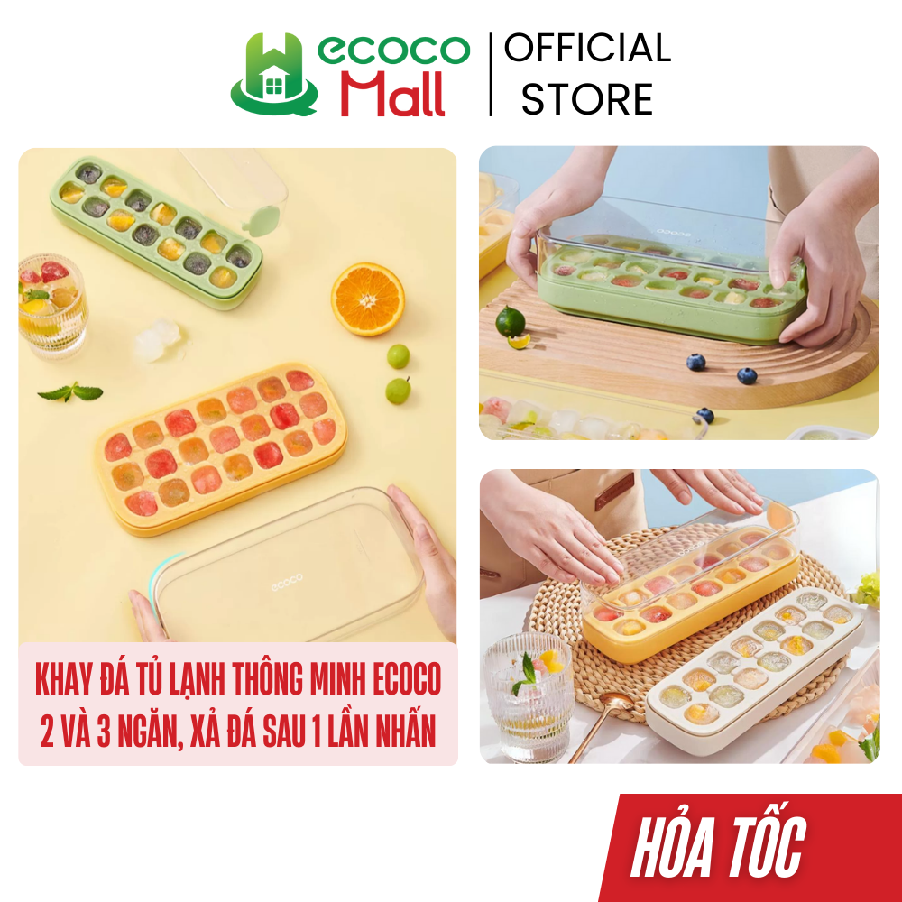 Khay đá tủ lạnh thông minh ECOCO 2 và 3 ngăn, xả đá sau 1 lần nhấn, nhựa PP cao cấp an toàn sức khoẻ