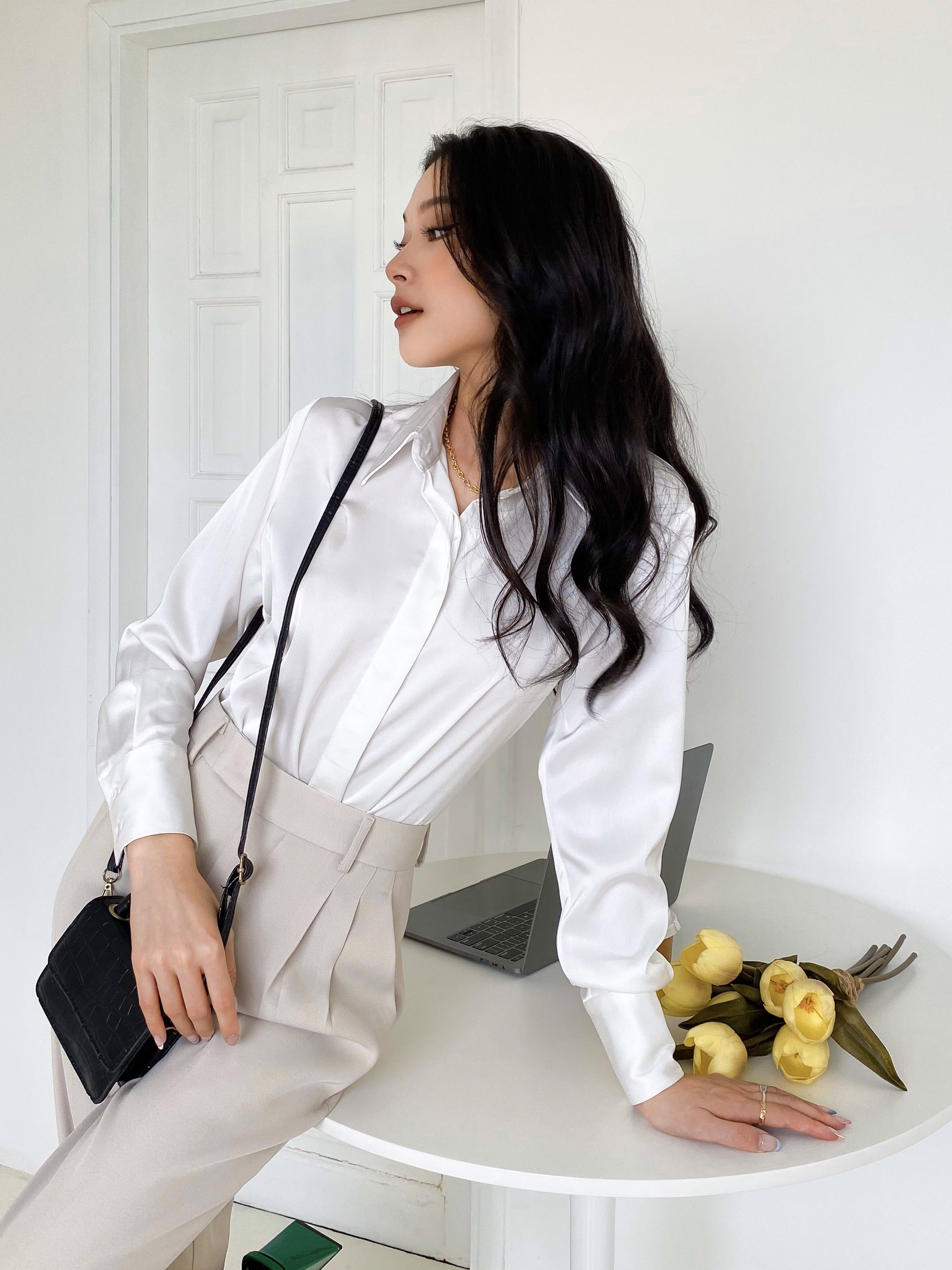 Áo sơ mi trắng công sở lụa silk james shirt sm69w