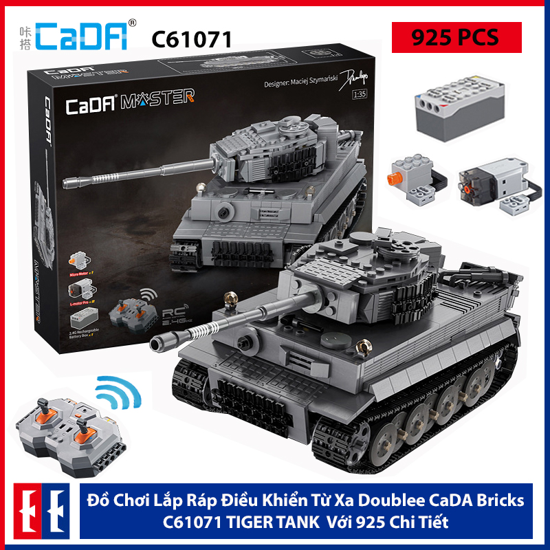Đồ Chơi Lắp Ráp Mô Hình Xe Tăng Điều Khiển Từ Xa RC TIGER TANK ARMY CaDA C61071 Với 925 Mảnh Ghép - Chạy Bằng Động Cơ Pin Sạc