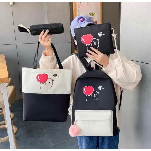 Set balo 4 món - gấu tim