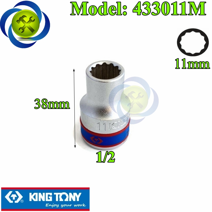 Tuýp 11mm 1/2 kingtony 433011m 12 cạnh màu trắng dài 38mm