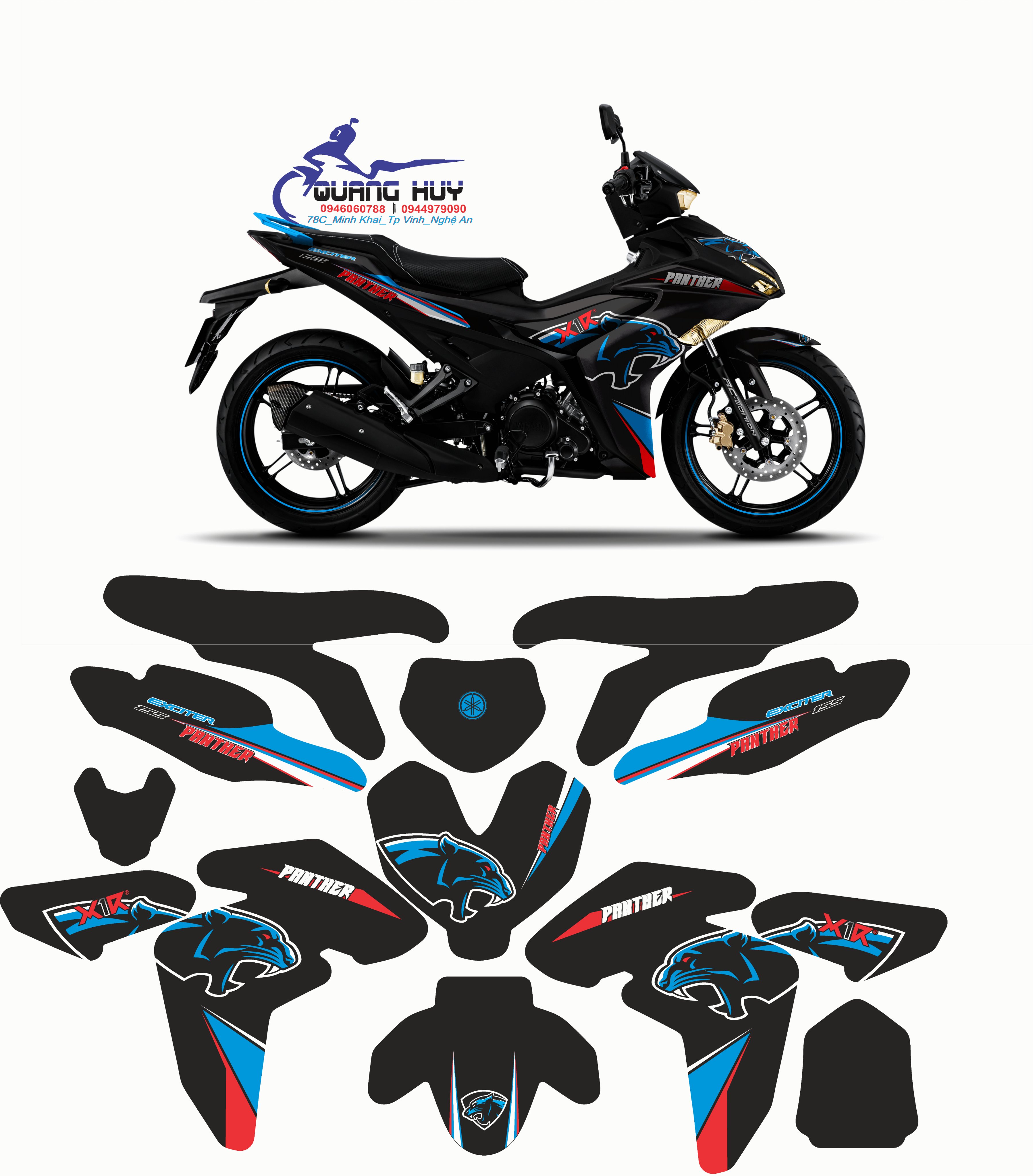 Tem trùm xe exciter 155 PANTHER X1R BÁO ĐEN đẹp - Tem dán xe máy exciter 155 PANTHER X1R BÁO ĐEN thiết kế theo yêu cầu - tem trùm exciter 155 độ chế đẹp và rẻ chất