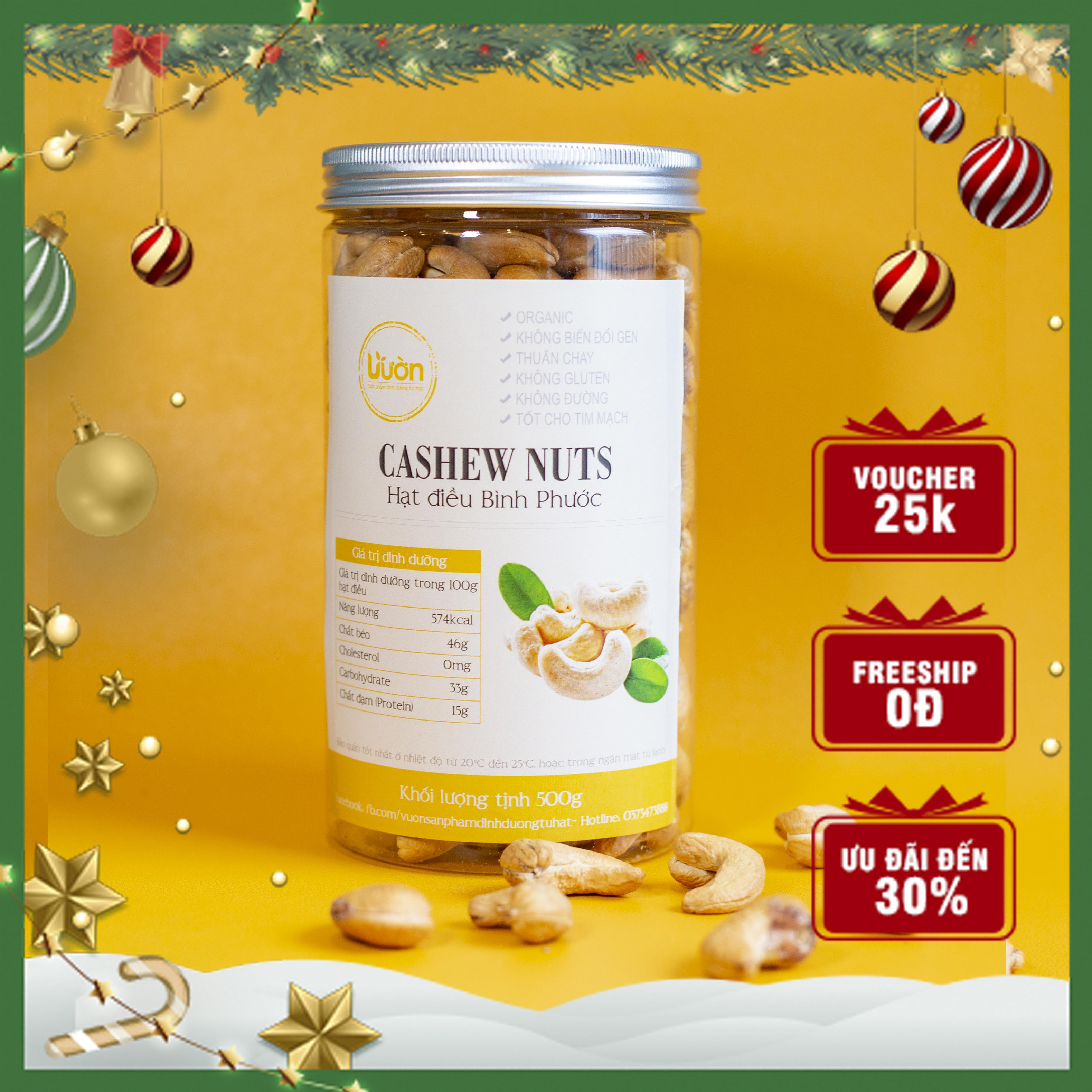 Hạt điều tươi làm sữa bình phước loại vỡ đôi - vườn organic 500gr