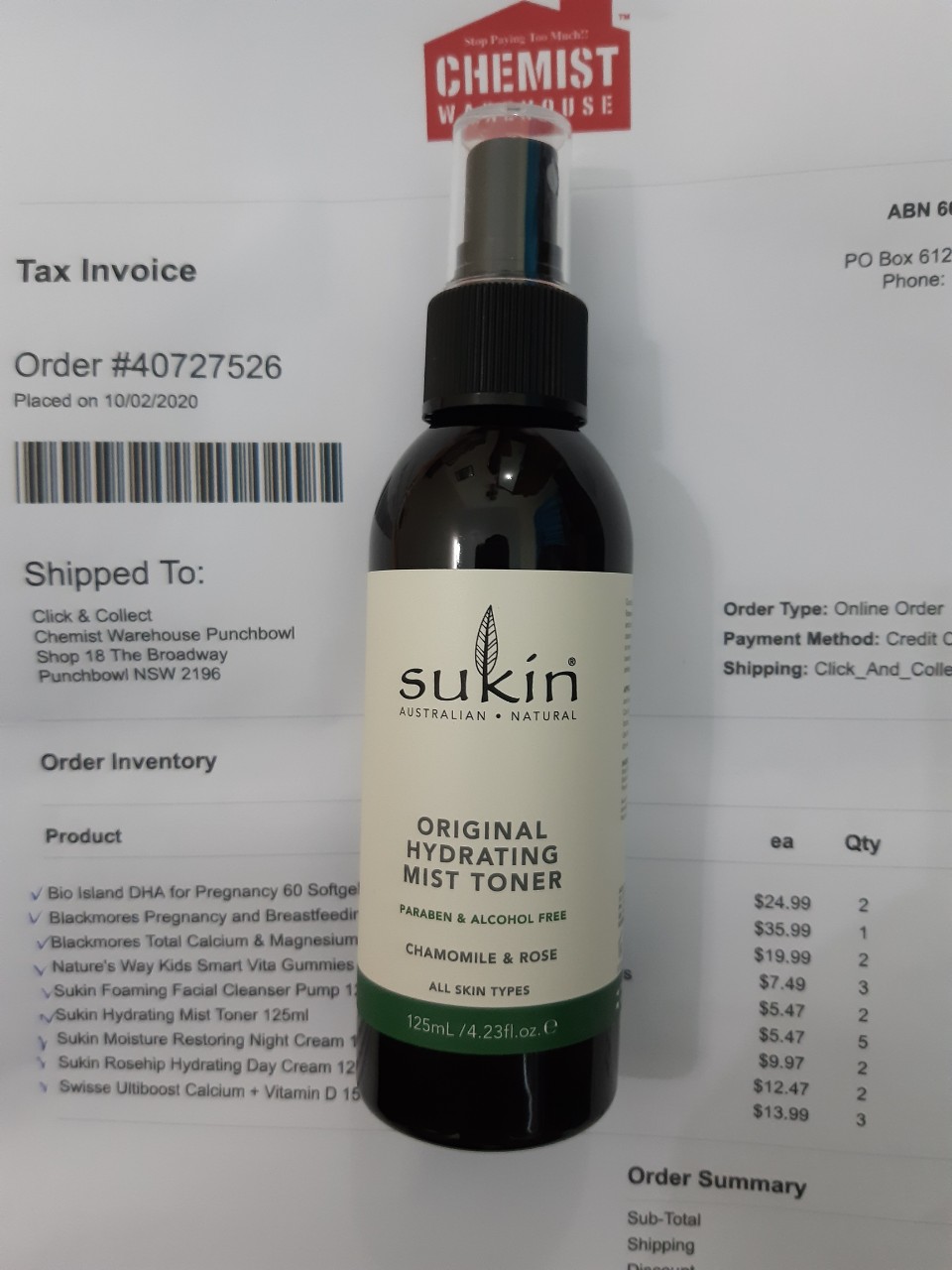 Sukin nước hoa hồng dạng phun sương sukin hydrating mist toner 125ml