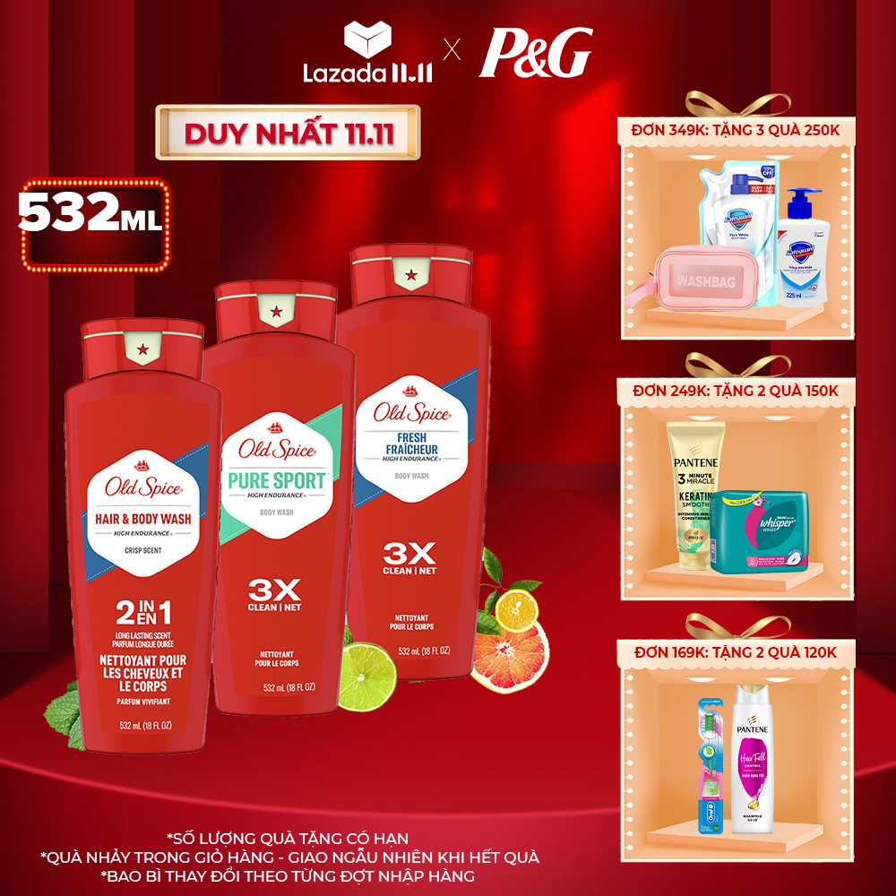 Gel Tắm/Tắm Gội 2in1 OLDSPICE Dành Cho Nam Hương Pure Sport Chai 532ML