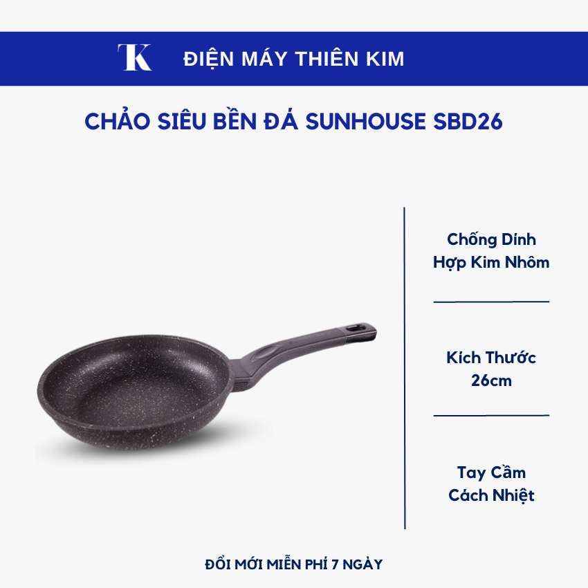 Chảo siêu bền đá Sunhouse SBD26 - 26cm - chảo chống dính