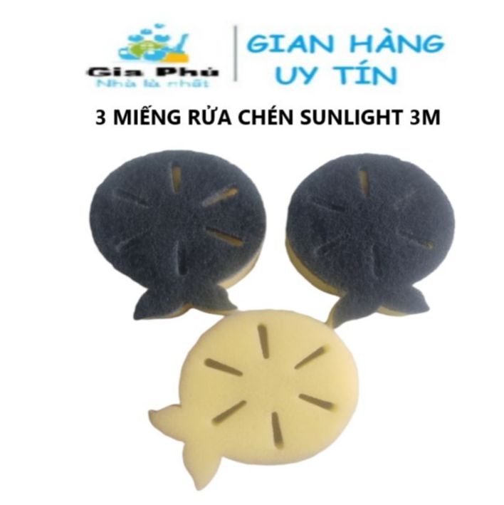 Combo 3 miếng rửa chén mút xốp sunlight 3m sạch sẽ, tạo bọt tốt