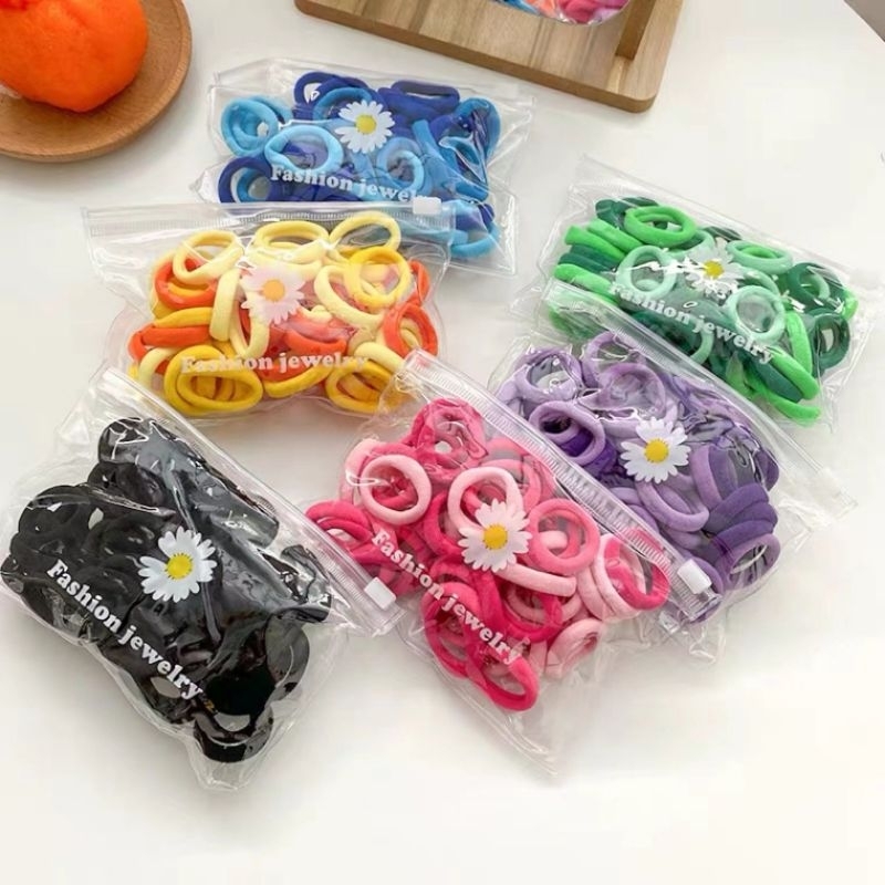 Set 90 - 100 chun buộc tóc cho bé SỢI LỚN, dây buộc tóc nhiều màu co giãn đựng trong túi zip - sợi lớn