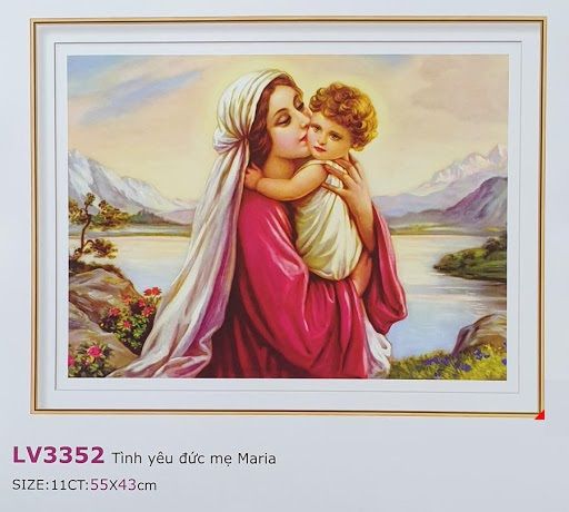 tranh Lavender Tranh thêu tình yêu đức mẹ Maria LV3352 - kích thước: 55 * 43cm