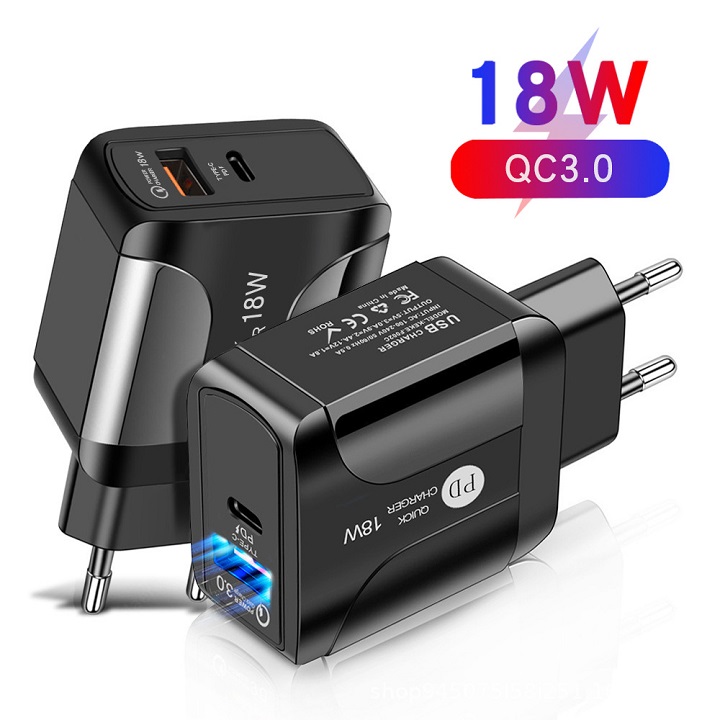 Củ sạc nhanh Usb Qc3.0 cho iphone và các máy androi hỗ trợ 2 cổng USB và Type C