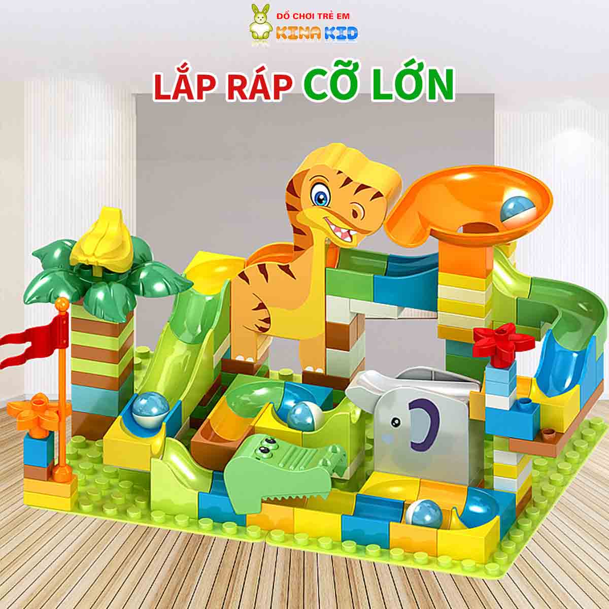 Đồ Chơi Xếp Hình Cầu Trượt Thả Bi 120 Chi Tiết Lớn Nukante Cho Bé Dễ Dàng Lắp Ráp