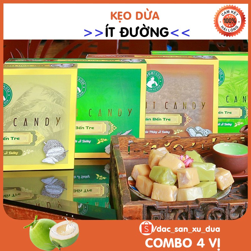 [HCM]COMBO 4 hộp kẹo dừa Cocofarm nguyên chất mềm dẻo với 4 vị - Đặc sản xứ dừa