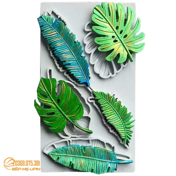 Khuôn silicon vỉ 5 lá rừng to lá dương sỉ sake lá chuối làm bánh
