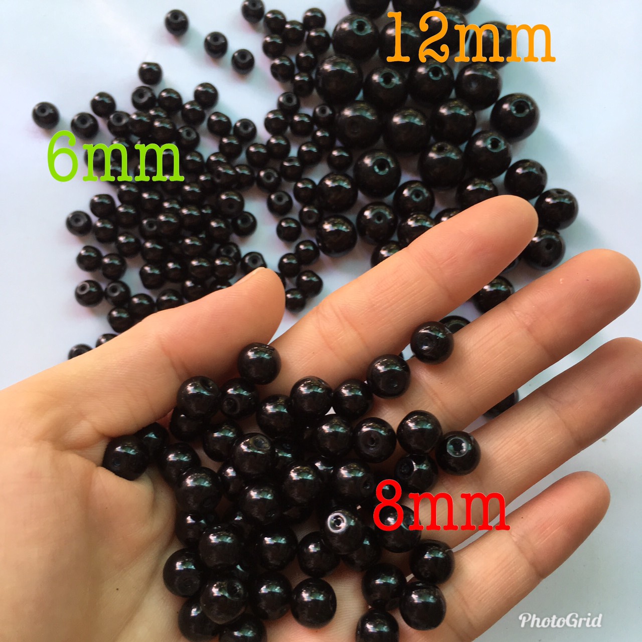 Hạt đen tròn bóng làm vòng tay nhựa hoặc đá 3-12mm