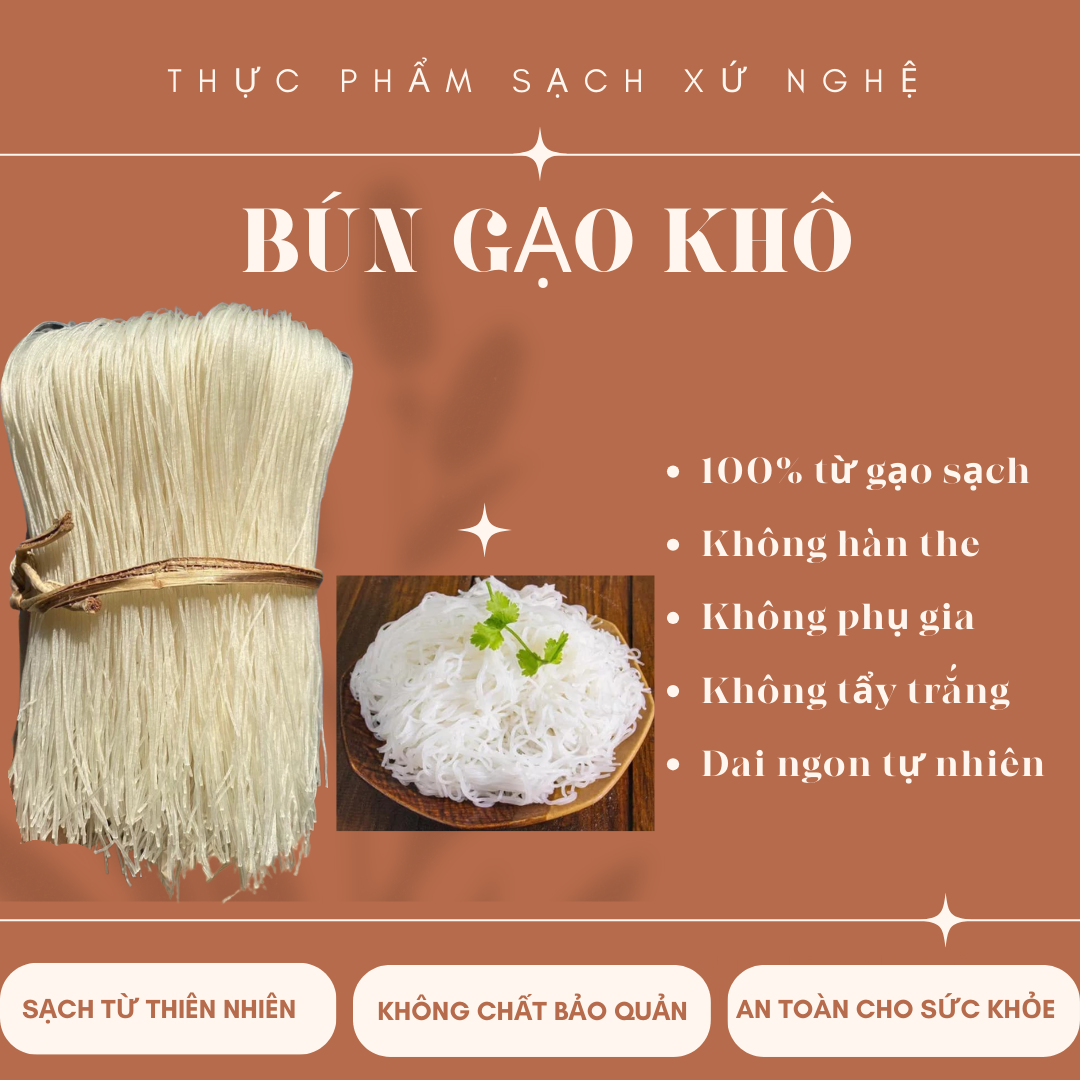 Bún Khô- Mì Gạo Khô (mỳ gạo) đảm bảo sạch, an toàn vệ sinh thực phẩm, không hoá chất, không hàn the_Đặc sản xứ Nghệ