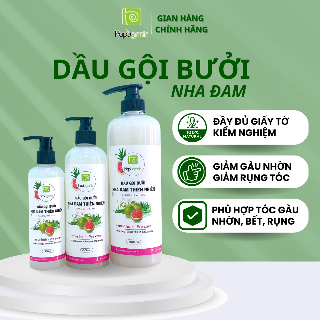 Dầu gội bưởi nha đam Hapuganic giảm rụng tóc, giảm gàu nhờn
