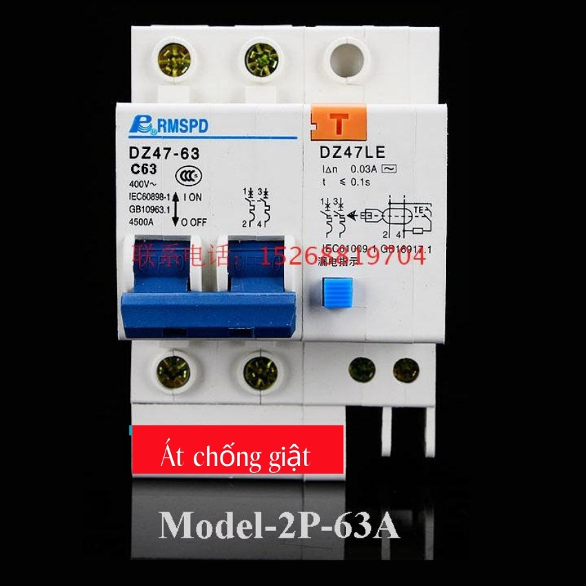 Aptomat chống giật 2p dòng điện 63a /220v