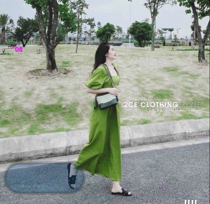 Đầm voan thô tay ngắn phồng cổ vuông kiểu dáng nhẹ nhàng nữ tính M99Đ