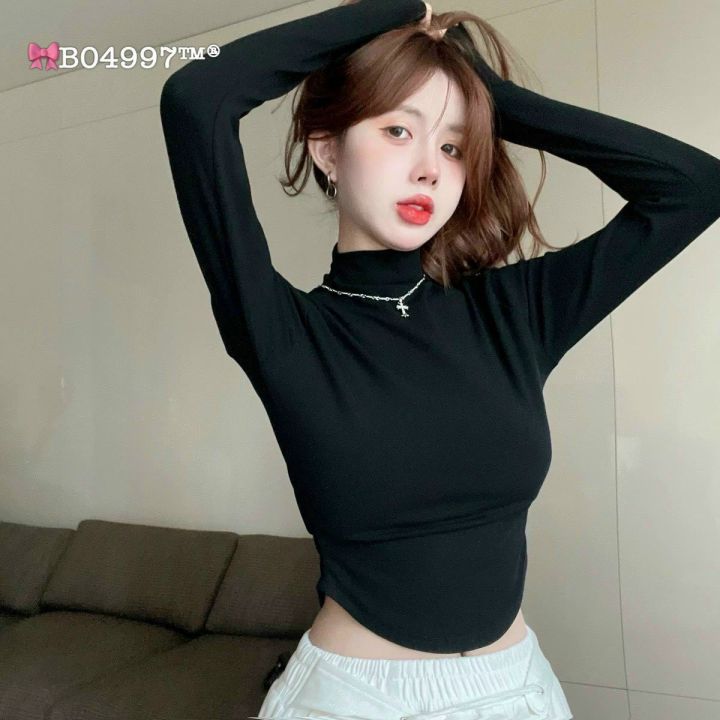 Áo thun nữ cổ lọ vạt bầu - áo thun vạt bầu - áo cổ lọ - yuri since 2018