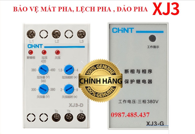 Bảo vệ mất pha CHINT XJ3-G -XJ3-D bảo vệ mất pha, Đảo pha, lệch pha cho động cơ, hệ thống điện