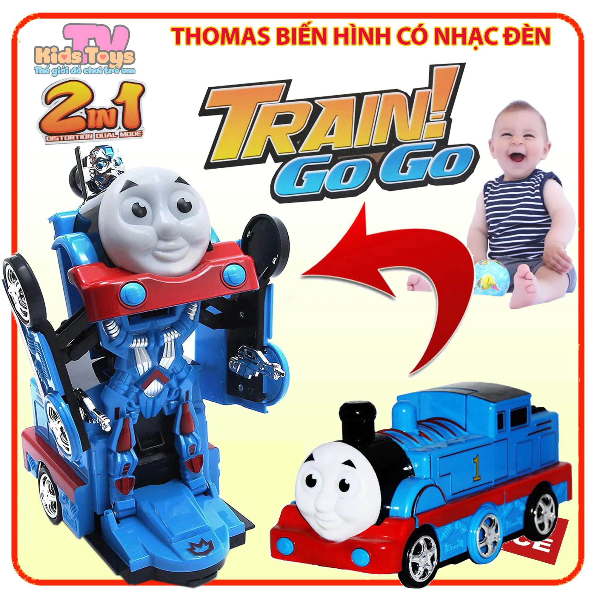[HCM](XẢ KHO KÈM QUÀ TẶNG BÉ) Đồ chơi tàu lửa THOMAS biến hình thành ROBOT có nhạc đèn vui nhộn