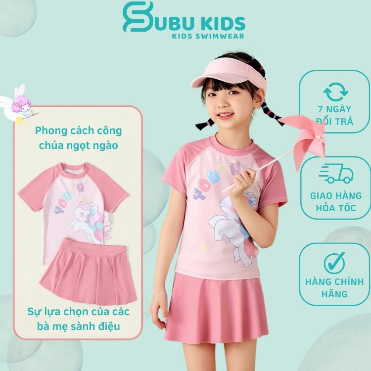 Đồ bơi bé gái chân váy rời tay ngắn họa tiết Youth Pony mẫu mới 2023 Subu Kids