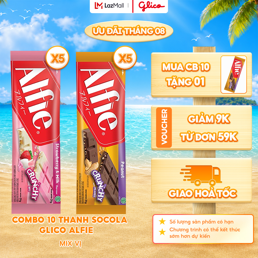 Combo 10 Thanh Socola Dạng Thanh Glico Alfie