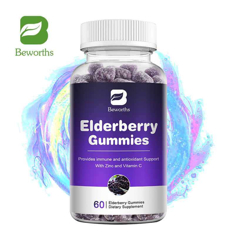 BEWORTHS Kẹo dẻo Elderberry với Vitamin C và Kẽm Cung cấp Hỗ trợ Miễn dịch & Chống oxy hóa Cân bằng Viêm cho Trẻ em Người lớn